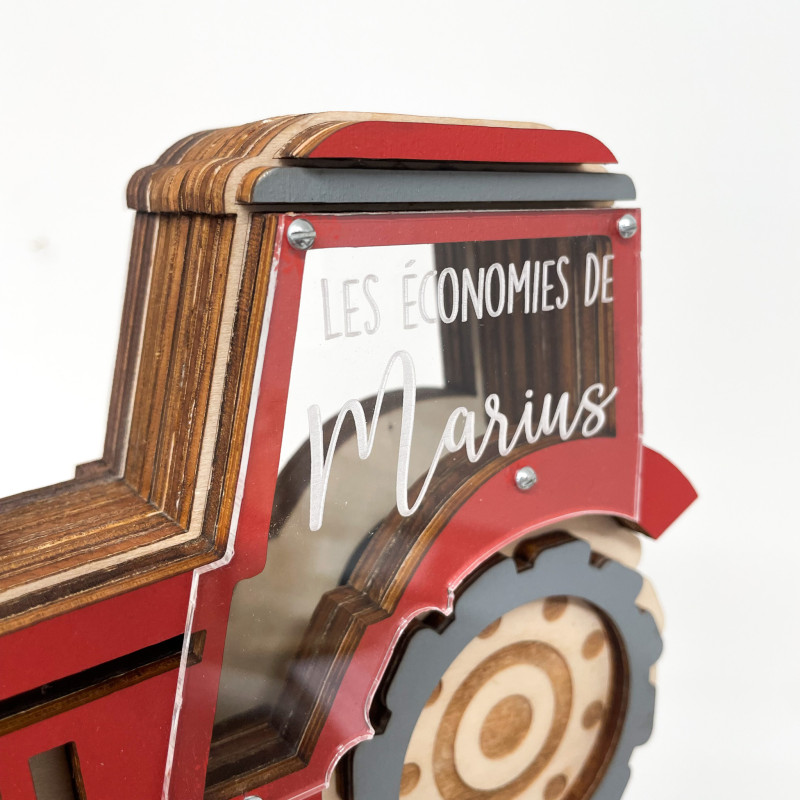 Tirelire Tracteur  (choix couleur et prénom)