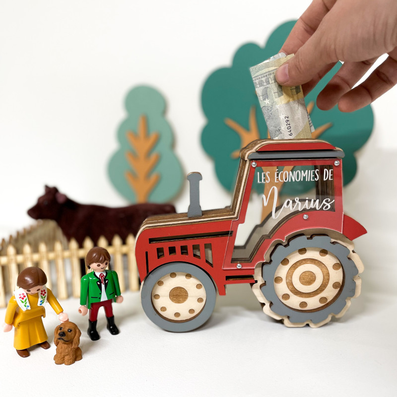 Tirelire Tracteur  (choix couleur et prénom)