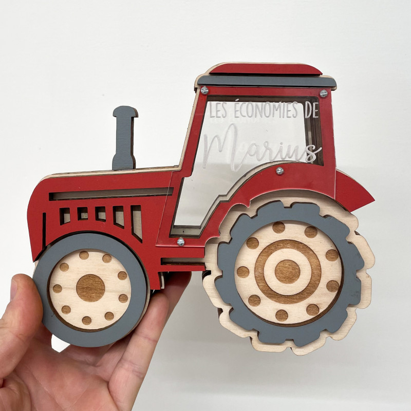 Tirelire Tracteur  (choix couleur et prénom)