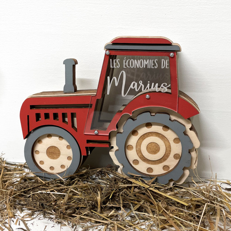 Tirelire Tracteur  (choix couleur et prénom)