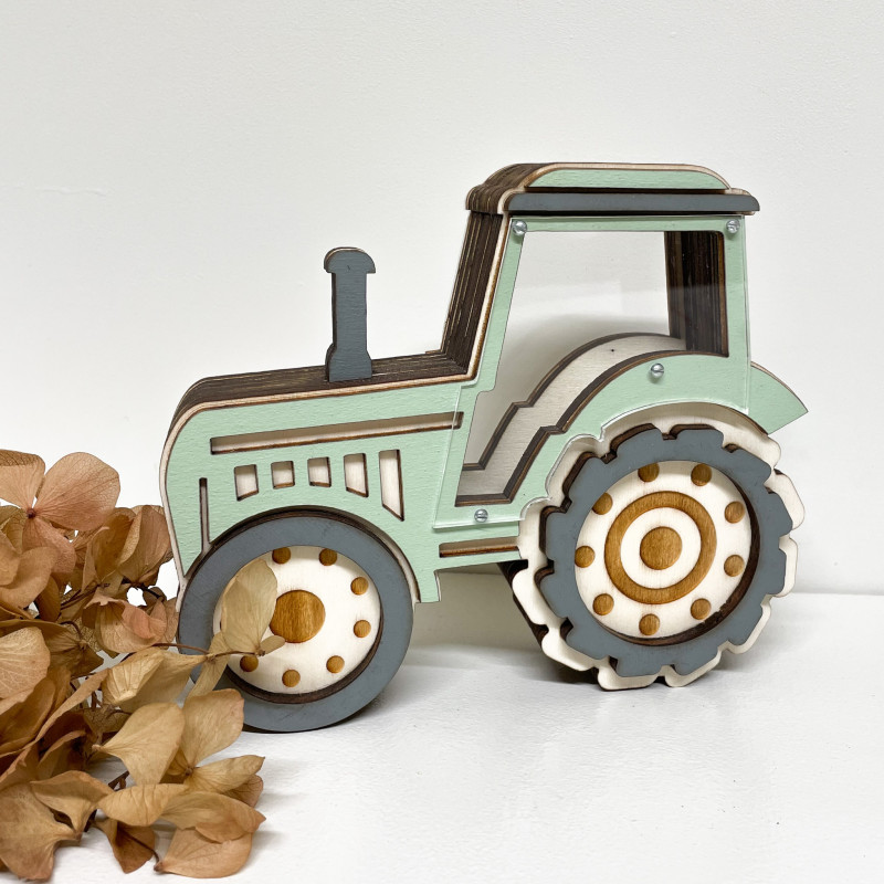 Tirelire Tracteur  (choix couleur et prénom)